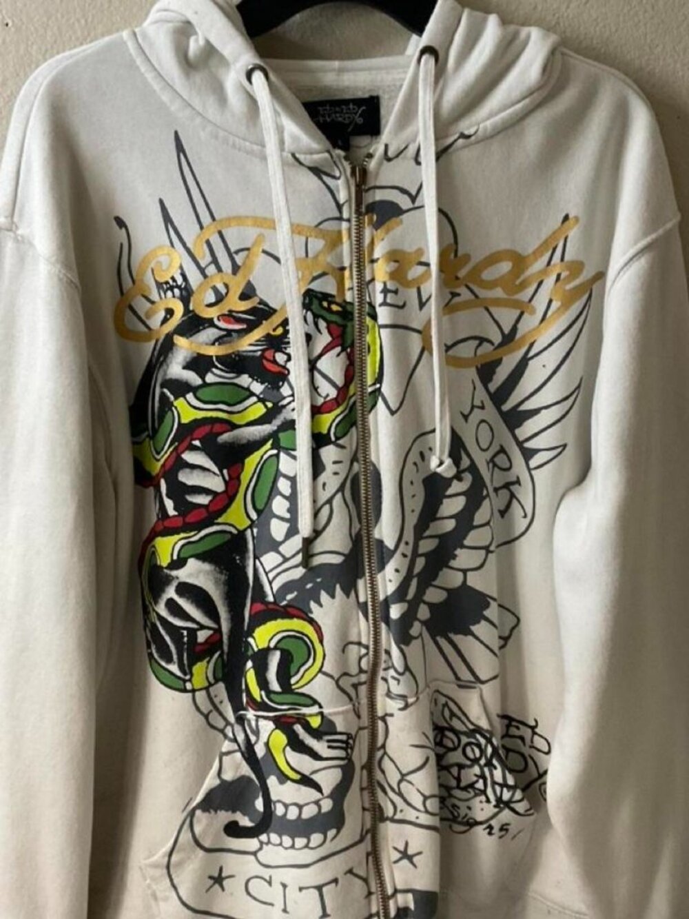 ed hardy vintage cream hoodie mens large